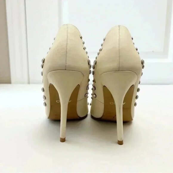 Aldo Cream Leather Pumps Pointed Toe High Heel Rhinestone Studded Stiletto 7.5 - Picture 7 of 16